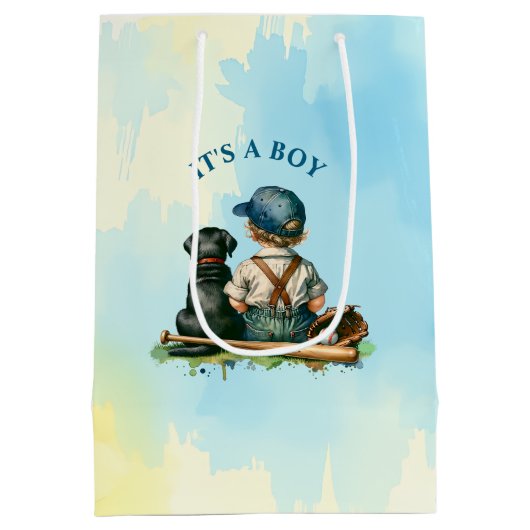 あなたに贈り物 | 野球をテーマにした赤ちゃんシャワー ミディアムペーパーバッグ (裏面)