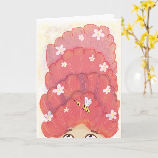 あなたのおもしろいヘアジョークにピンクビーユーモアのある誕生日 カード (黄色い花)