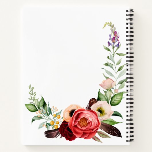 あなたのお名前を添えた、素朴なボヘミアンフラワーの水彩画 ノートブック (裏面)