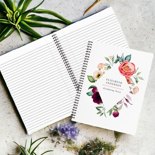 あなたのお名前を添えた、素朴なボヘミアンフラワーの水彩画 ノートブック