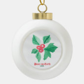 あなたのお気に入りのアイコンパーソナライズされたクリスマスホリー セラミックボールオーナメント (正面)