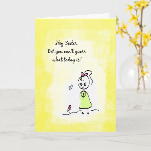 あなたのかわいい考えることフラワー・ガールとの姉妹日 カード (黄色い花)