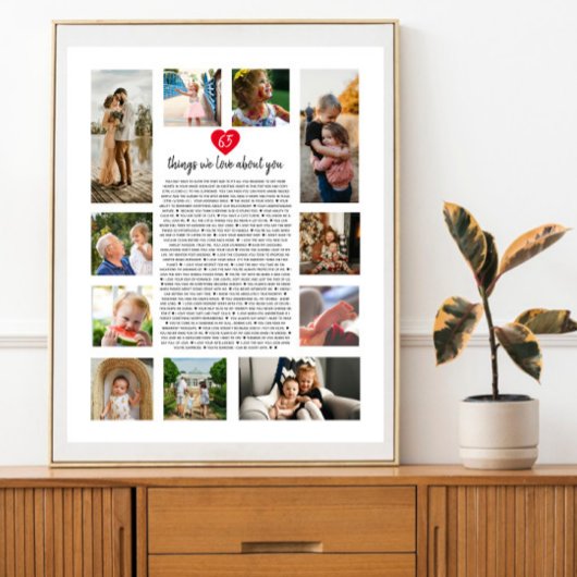 「あなたのことが65個好きなこと」ハートの写真モンテージ ポスター