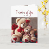 あなたのことを想って かわいいハグ テディベア ラブハーツ カード (黄色い花)