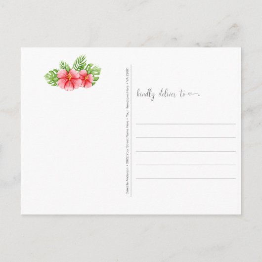 あなたのことを想って ピンクのフラミンゴ 熱帯の花たち ポストカード (裏面)