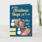 あなたのためにクリスマスハグの写真の青い白 シーズンカード (正面)
