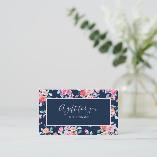 あなたのための贈り物ピンクのバラのフローラギフト証明書 名刺 (スタンド正面)