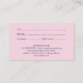 あなたのための贈り物ピンクのバラのフローラギフト証明書 名刺 (裏面)
