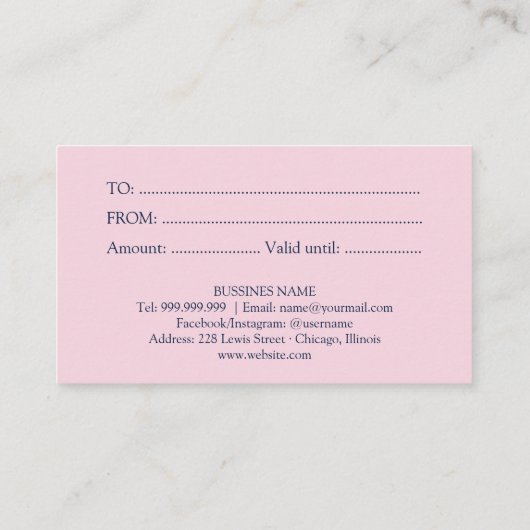あなたのための贈り物ピンクのバラのフローラギフト証明書 名刺 (裏面)
