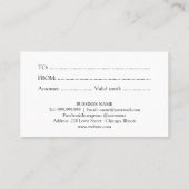 あなたのための贈り物ピンクの赤面箔ギフト証明書 名刺 (裏面)