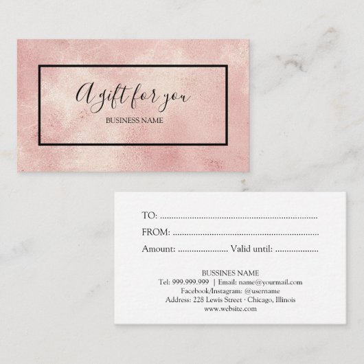 あなたのための贈り物ピンクの赤面箔ギフト証明書 名刺 (正面/裏面)