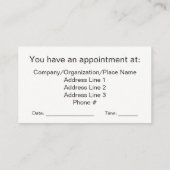 あなたのアポイントメントを忘れないで下さい! 予約カード (裏面)