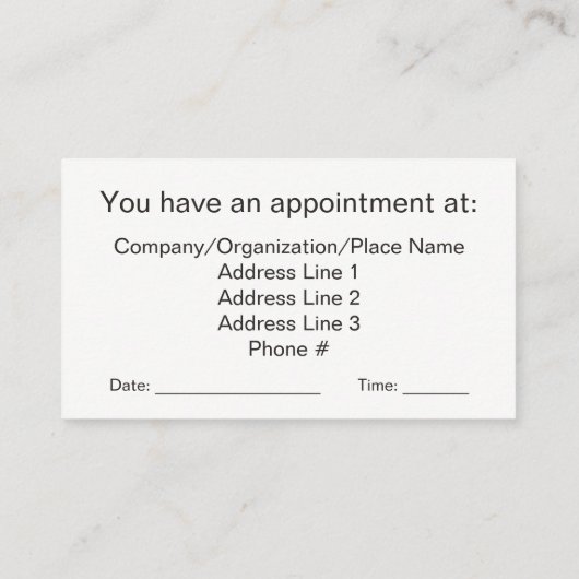 あなたのアポイントメントを忘れないで下さい! 予約カード (裏面)