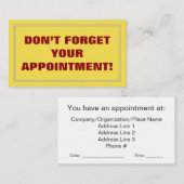 あなたのアポイントメントを忘れないで下さい! 予約カード (正面/裏面)