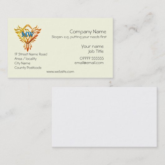 あなたのイニシャルとの炎のフェニックスの上昇のロゴ 名刺 (正面/裏面)