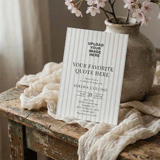 あなたのイメージ ヴィンテージ ストライプ セージ ブライダルシャワー 招待状