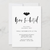 あなたのインビテッドブラックこうもりミニマルハローウィンパーティ 招待状 (正面)