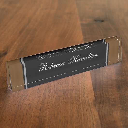 あなたのエレガントオフィスのための黒と茶色の銘板 デスクネームプレート (側面)