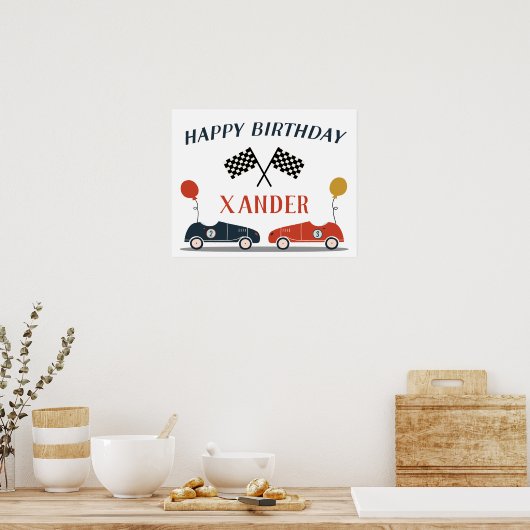 あなたのエンジンを起動するレースカーハッピーバースデーパーティー ポスター (キッチン)