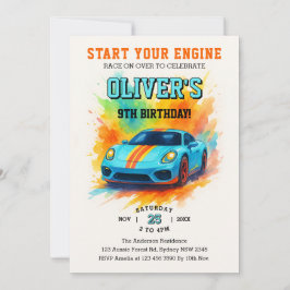 あなたのエンジンを開始かわいい水の色の誕生日パーティー 招待状
