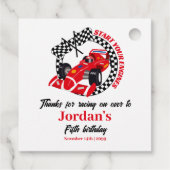 あなたのエンジンを開始レッドレースカー任意の年齢ありがとう フェイバータグ (裏面)