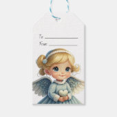 あなたのオリジナルの金髪の青い天使のクリスマスを作ろう ギフトタグ (正面)
