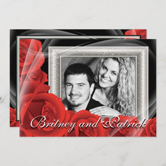 あなたのカスタムな写真の赤いバラの結婚式招待状 招待状 (正面/裏面)