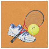 あなたのカスタムな文字が付いているテニスシューズ球そしてラケット ファブリック (クローズアップ)