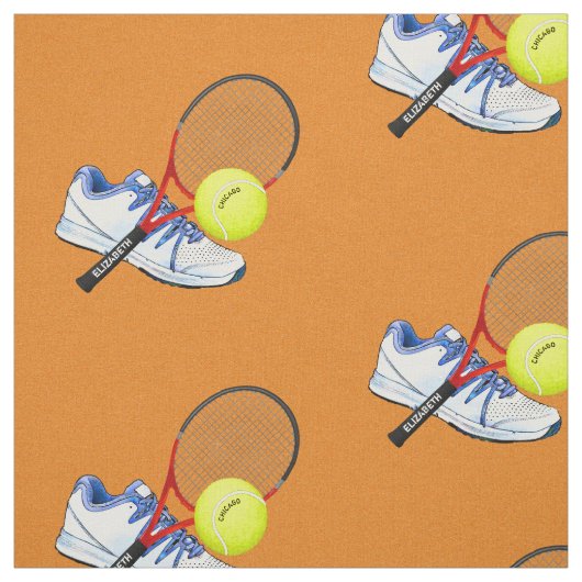あなたのカスタムな文字が付いているテニスシューズ球そしてラケット ファブリック (見本)