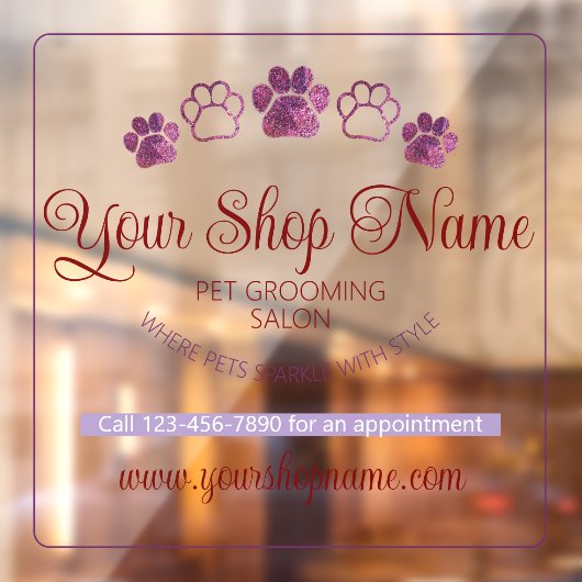 あなたのカスタムショップ名 ペットサロン事業フロント ウィンドウサイン (シート2)