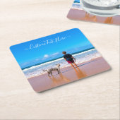 あなたのカスタムペットのドッド写真の紙コースターと文字 スクエアペーパーコースター (アングル)