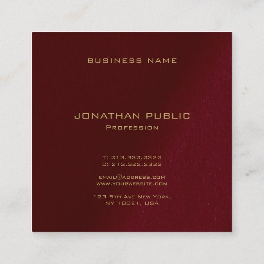 あなたのカスタム文字エレガントテンプレート金ゴールドモノグラム スクエア名刺 (裏面)