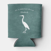 あなたのカスタム文字ティール(緑がかった色)ブルーヘロンエグレットシルエット 缶クーラー (正面)