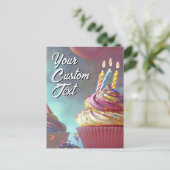 あなたのカスタム文字ハッピーバースデーカップケーキテンプレート シーズンポストカード (スタンド正面)