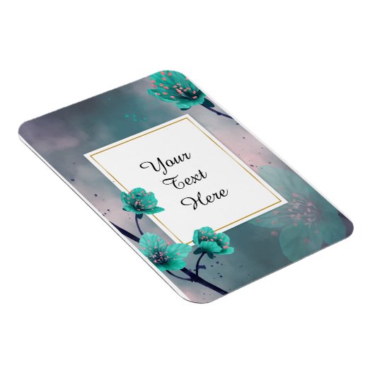 あなたのカスタム文字-ティール（緑がかった色）の花パーソナライズされた マグネット (右側)