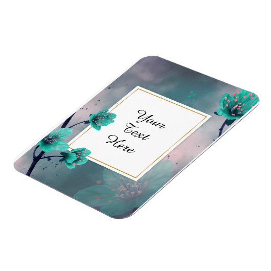 あなたのカスタム文字-ティール（緑がかった色）の花パーソナライズされた マグネット (左側)