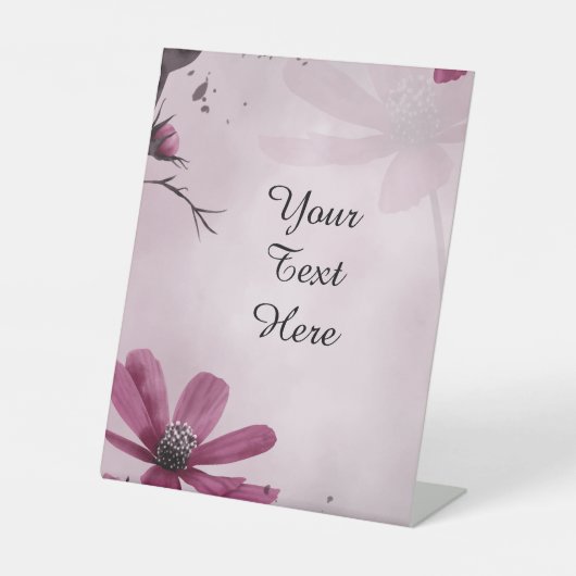 あなたのカスタム文字-深いピンクの花パーソナライズされた 台座サイン (正面)
