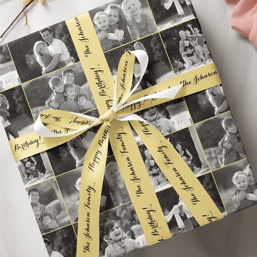 あなたのカラー写真を白黒のコラージュにしよう ラッピングペーパー