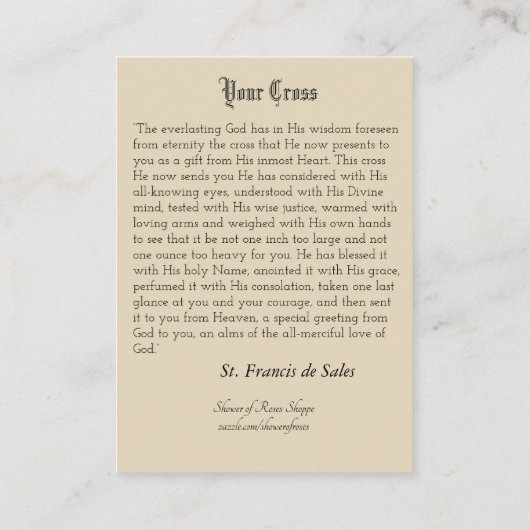 あなたのクロス祈りの言葉聖フランシス・デ・セールス聖カード 名刺 (裏面)