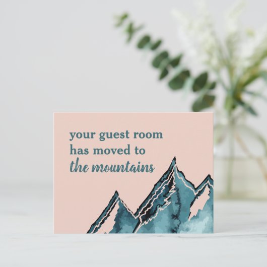 あなたのゲストルームムーヴド赤面とティール（緑がかった色）マウンテンズAnn 案内ポストカード (スタンド正面)