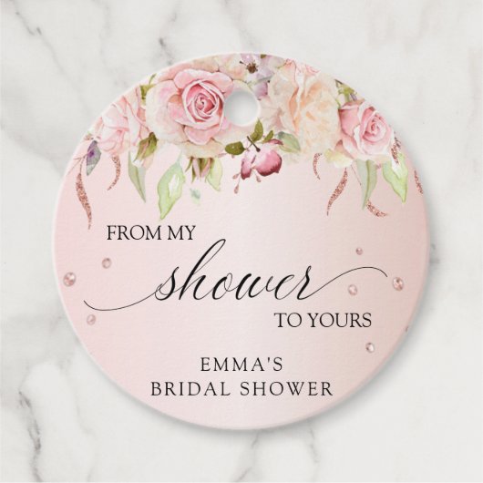 あなたのシャワーから私のシャワーへ、ピンクとローズゴールド フェイバータグ (正面)