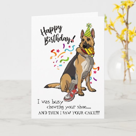 あなたのジャーマン・シェパード犬の相棒からのハッピーバースデー カード (黄色い花)