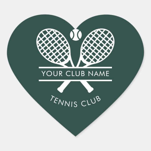 あなたのスポーツクラブ名テニスグリーン任意の色 ハートシール (正面)