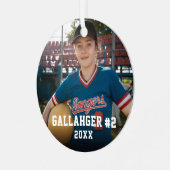 あなたのスポーツ写真 |パーソナライズされたオーナメント メタルオーナメント (正面左)