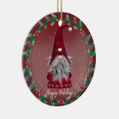 あなたのテキストかわいい赤い格子縞格言&スノーフレーク休日 セラミックオーナメント (右)