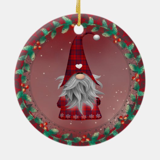 あなたのテキストかわいい赤い格子縞格言&スノーフレーク休日 セラミックオーナメント (裏面)