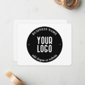 あなたのテキストとアップロードロゴ | 編集可能な白黒 ノートカード (正面/裏面インサイチュ)