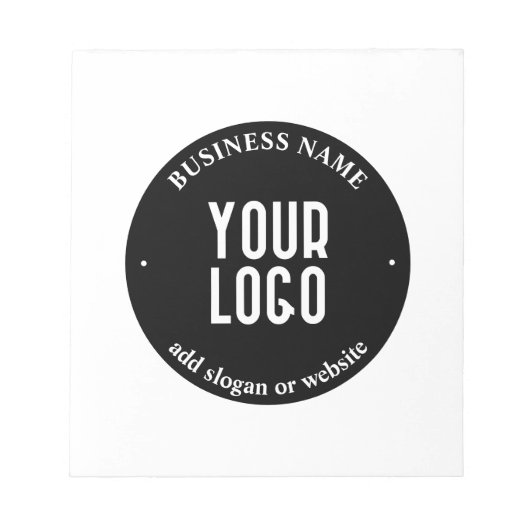 あなたのテキストとアップロードロゴ | 編集可能な白黒 ノートパッド (正面)