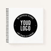 あなたのテキストとアップロードロゴ | 編集可能な白黒 ノートブック (正面)