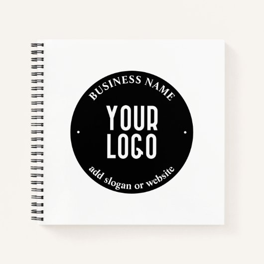 あなたのテキストとアップロードロゴ | 編集可能な白黒 ノートブック (正面)